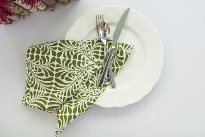 green and white dinner napkin