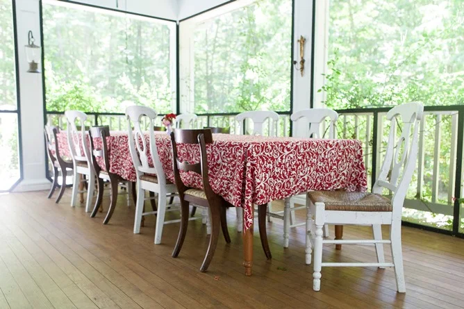 Red and white cotton tablecloth