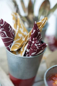 gold and white cotton table linens