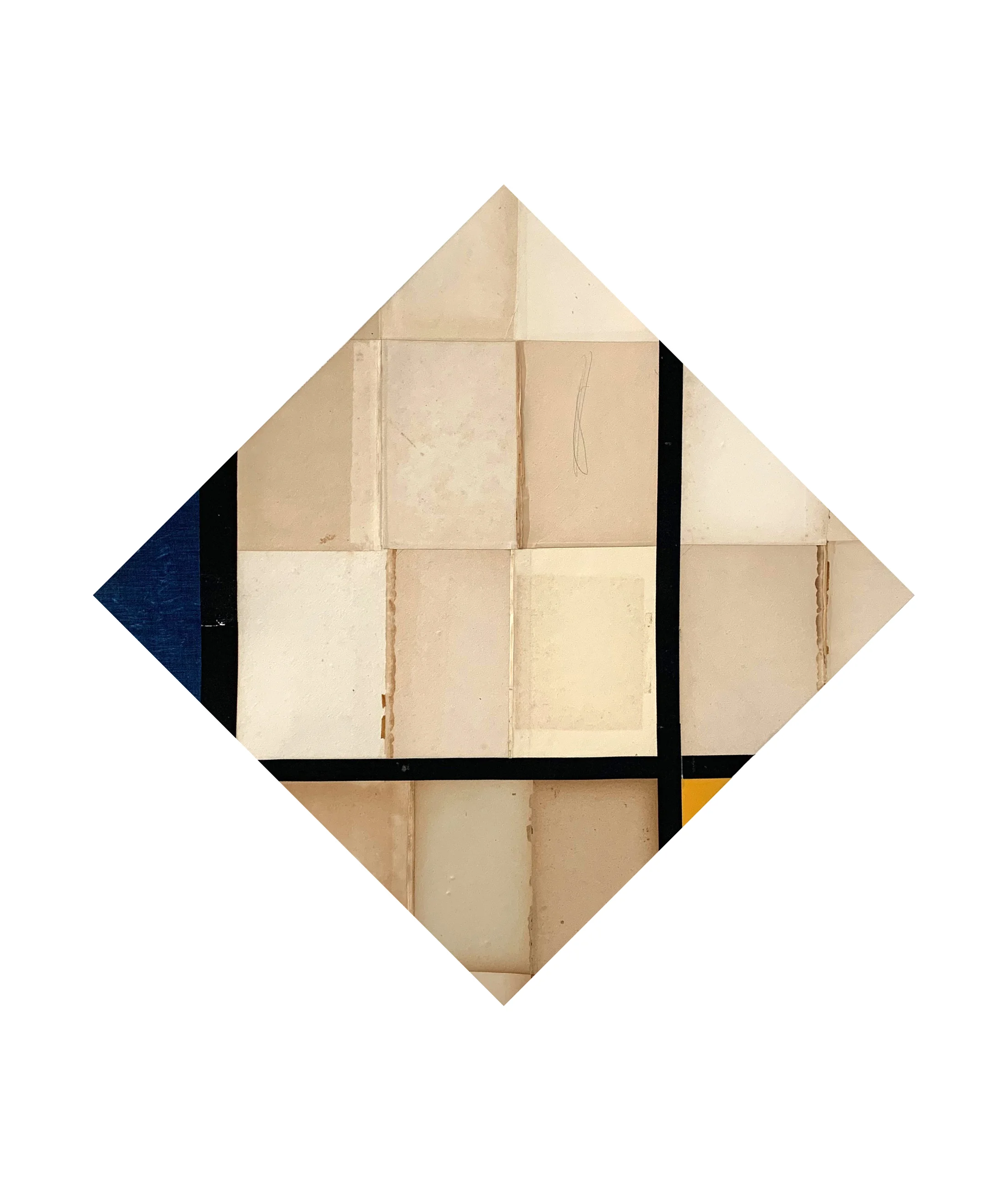Composition with Three Lines Blue Gray Yellow