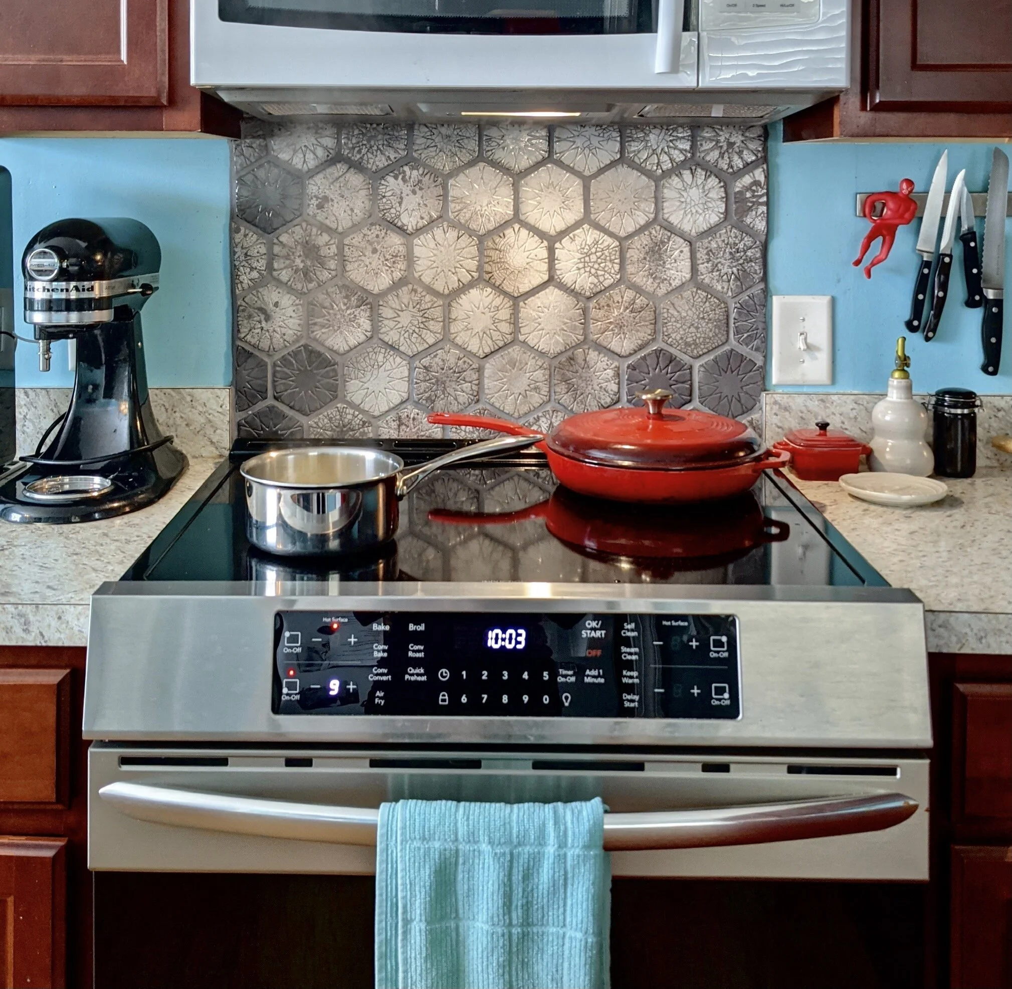 My custom raku tile backsplash — WAXING GIBBOUS POTTERY
