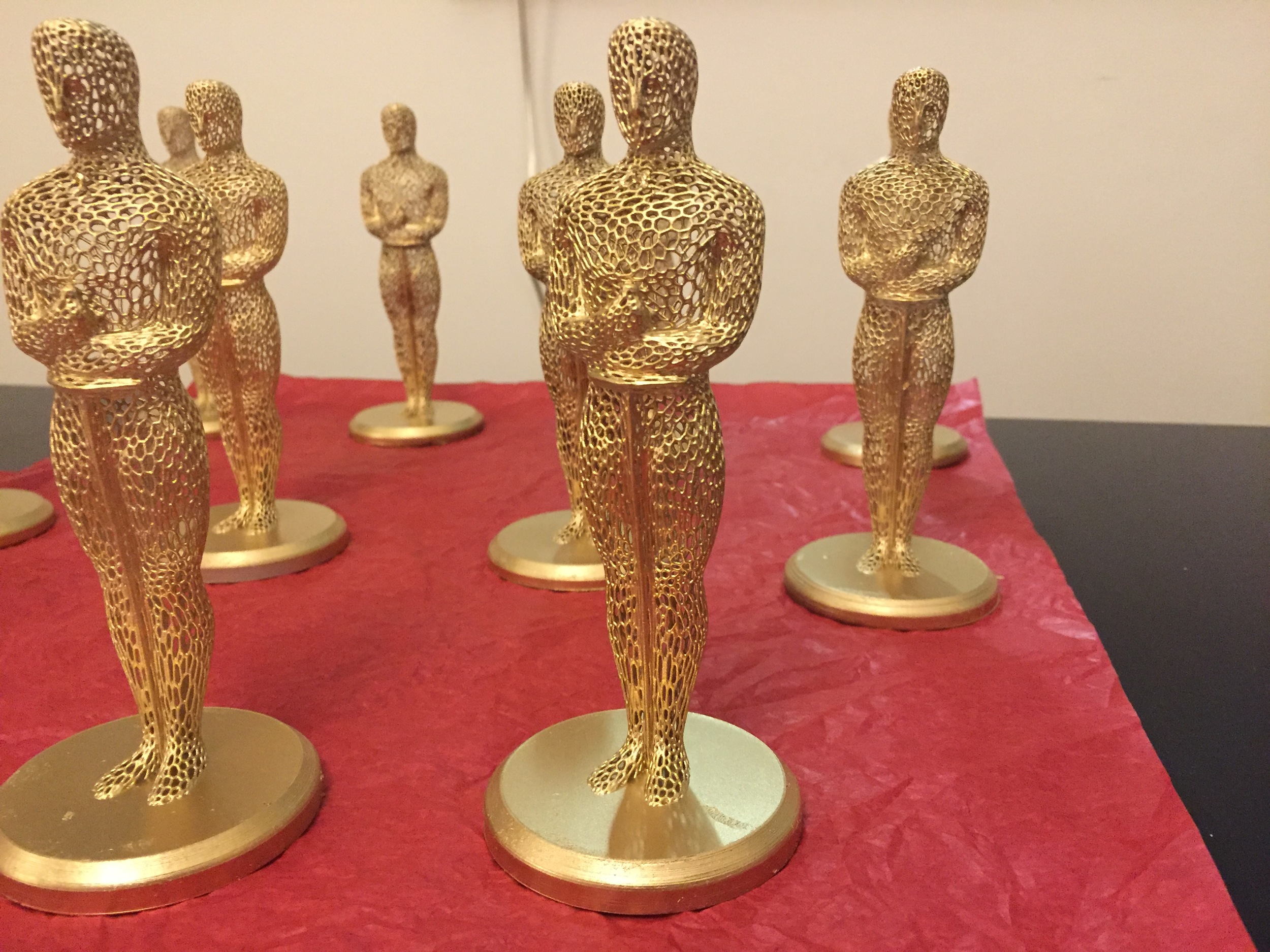A few of the Oscar statues I printed for our annual watch party this year. 