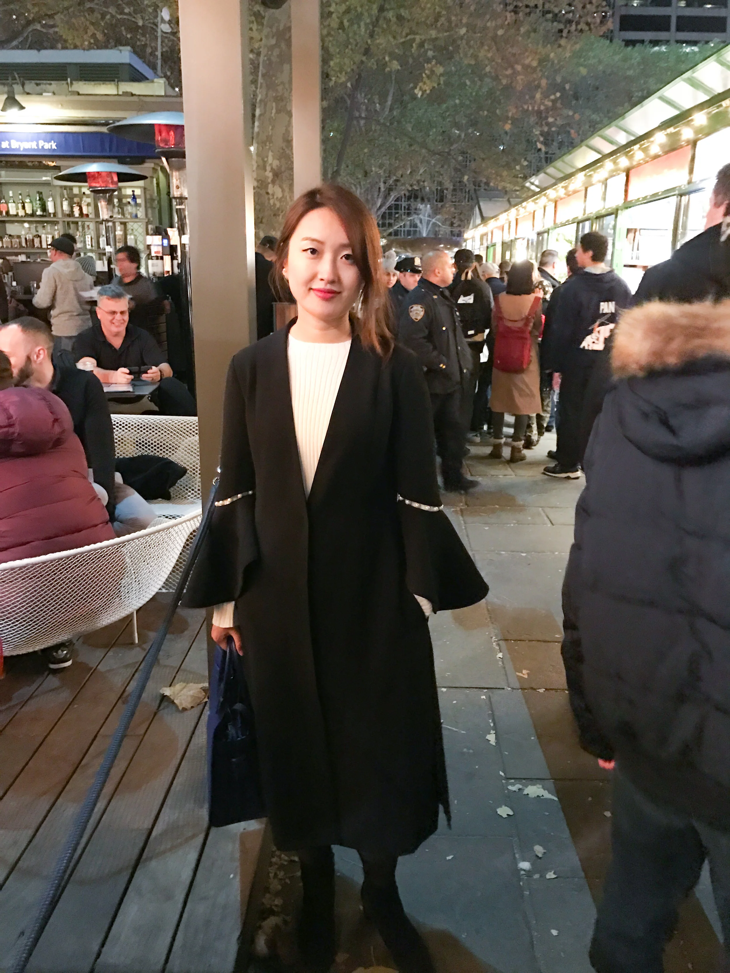 june lemon girl, junelemongirl, fashion blogger, winter style, bell sleeve coat, dress coat, pearl embellished coat, white sweater, sac de jour, saint laurent, nyc style, new york blogger, bryant park, nyc nightout, bell sleeve, cutout sleeve