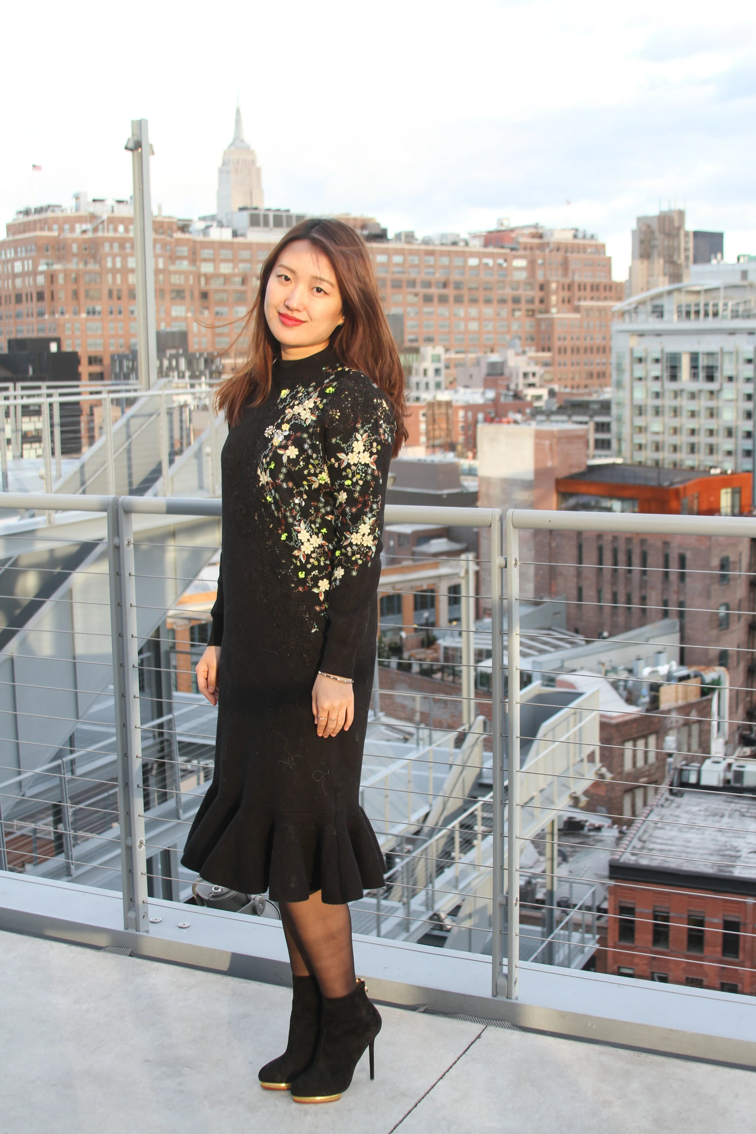 june lemon girl, junelemongirl, new york fashion blogger, winter street fashion, new york fashion, new york street fashion, embroidered mermaid dress, micartsy, black mermaid dress, black knit dress, hand embroidered dress, lace embroidered dress, violet coat, purple coat, mohair coat, purple satchel, new york skyline, empire state building, ootd, whitney museum, black platform boots, charlotte olympia boots, stiletto ankle boots,fw2016, vlog, new york fashion vlog