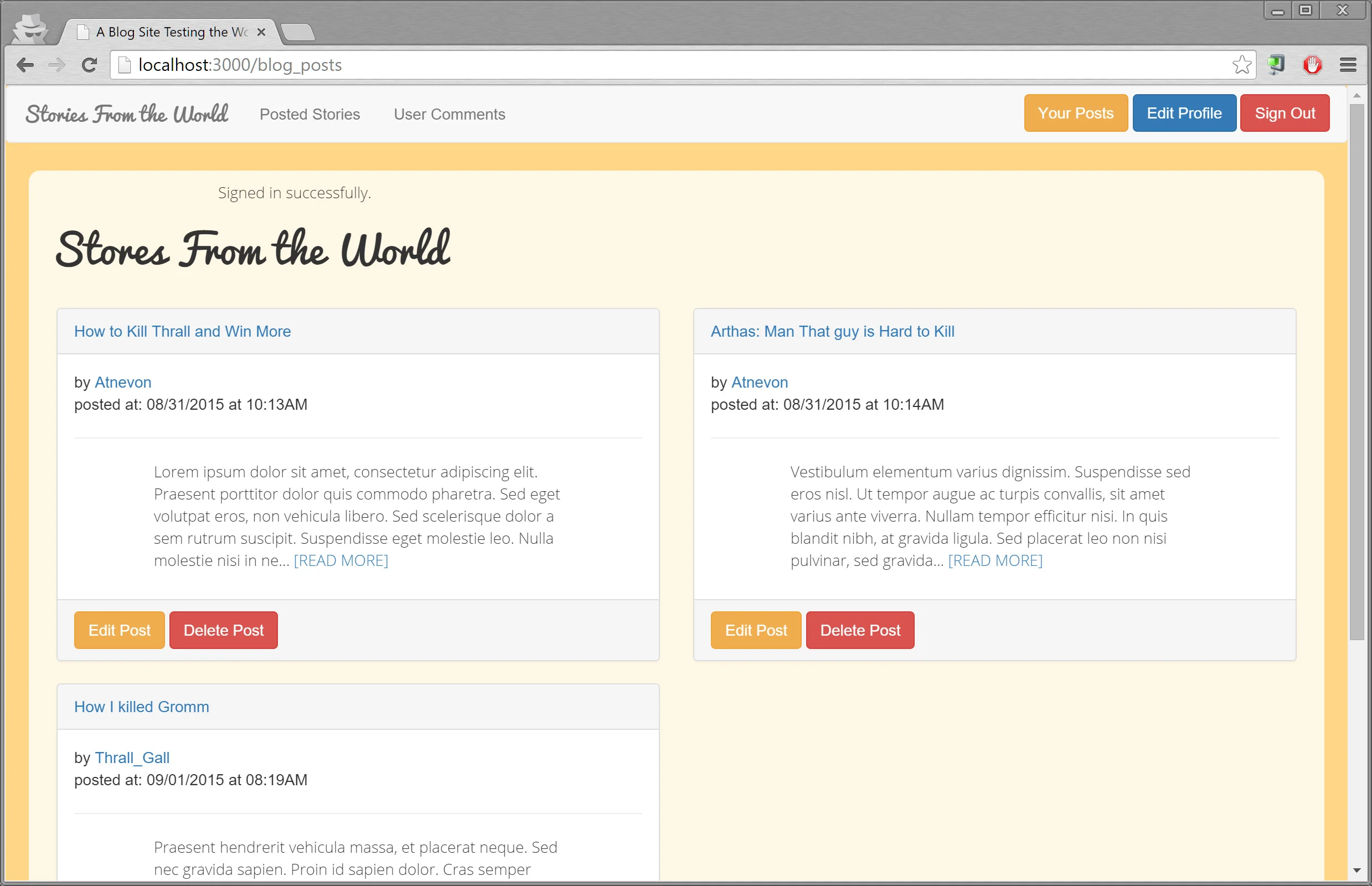  Stories of the World | Blog with database/login/activeAdmin  View of postings on main blog view (when logged-in) 