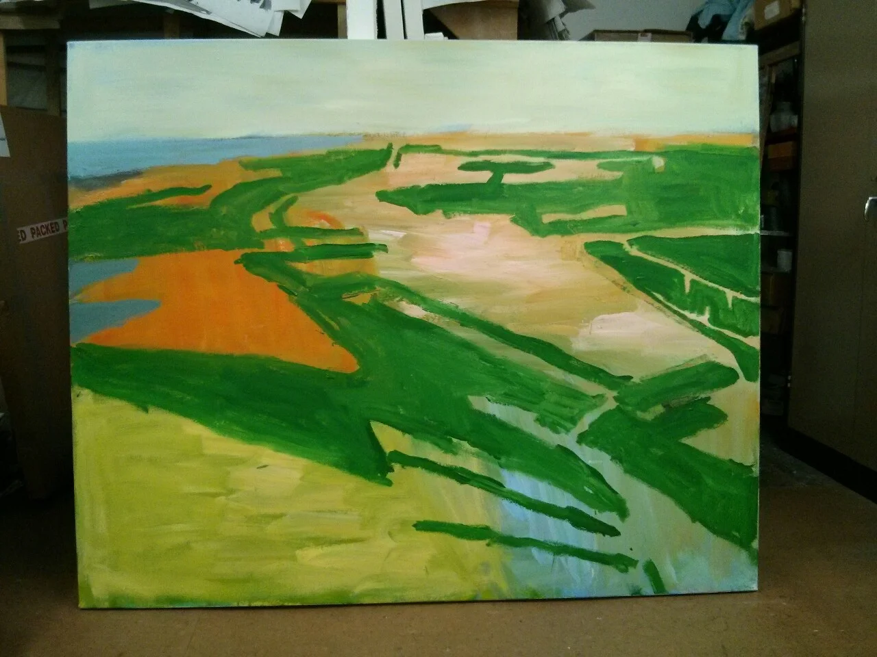 I have put 3 small grey triangles in on the left hand edge which seems to have sorted that out! I’m sure there is more to do but I need some time now to think about the green layer that went on yesterday, so I will probably leave it for a few days now. I will go out to make some more drawings for it tomorrow.