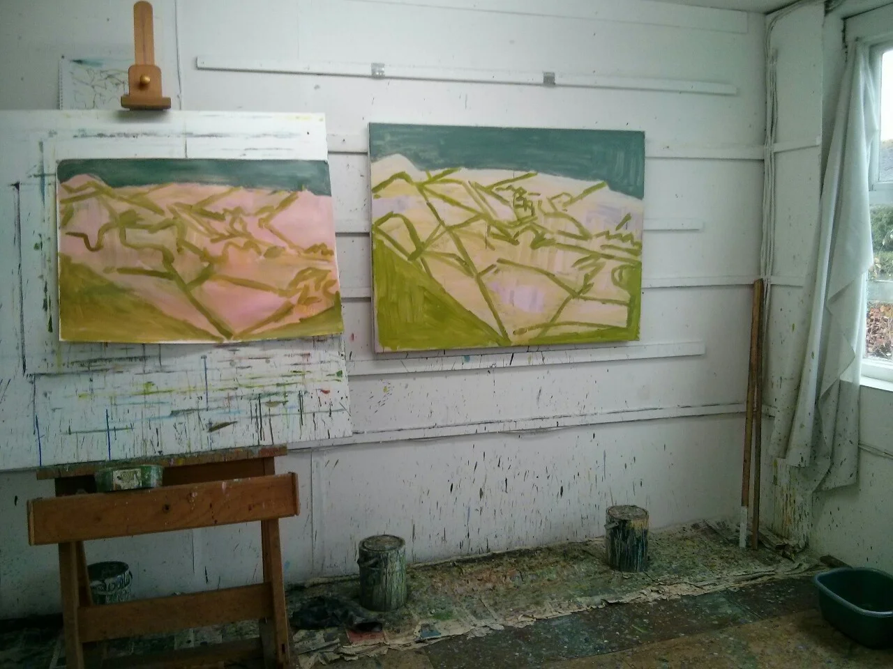I had another look at this painting a few days ago; it was made over last winter but, after several months, it has started to look a little stilted and what I had hoped it was saying is not coming across. I found an old piece on paper and, from that, made a new painting on paper (the one on the left) and am now seeing if I have enough energy, courage or whatever it is to have another go at the canvas… I will let you know.