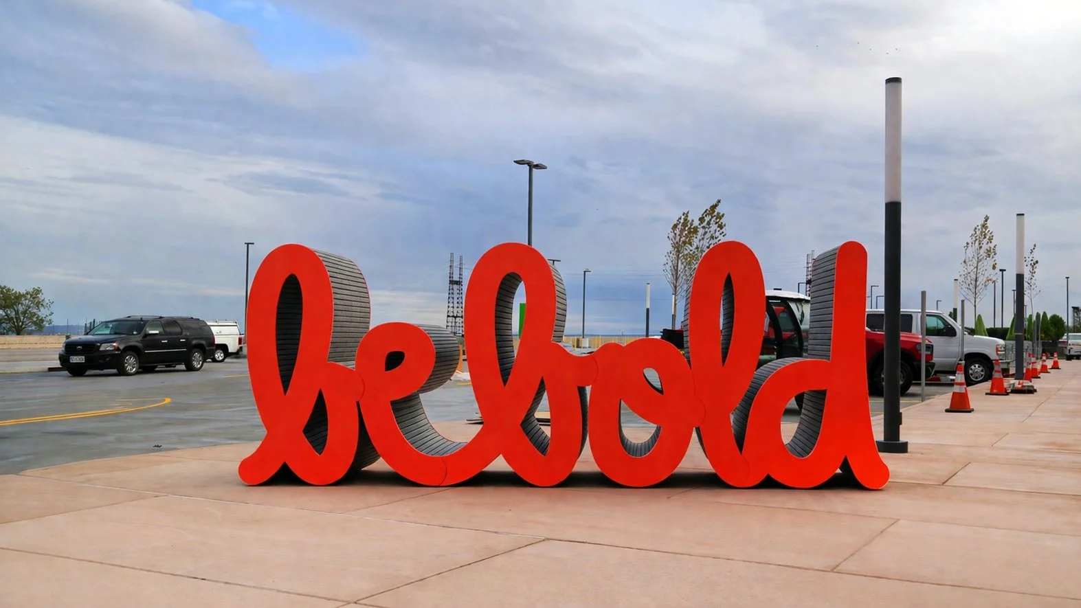 Matthew Hoffman Be Bold public artwork Connecticut large scale red sculpture outdoor installation