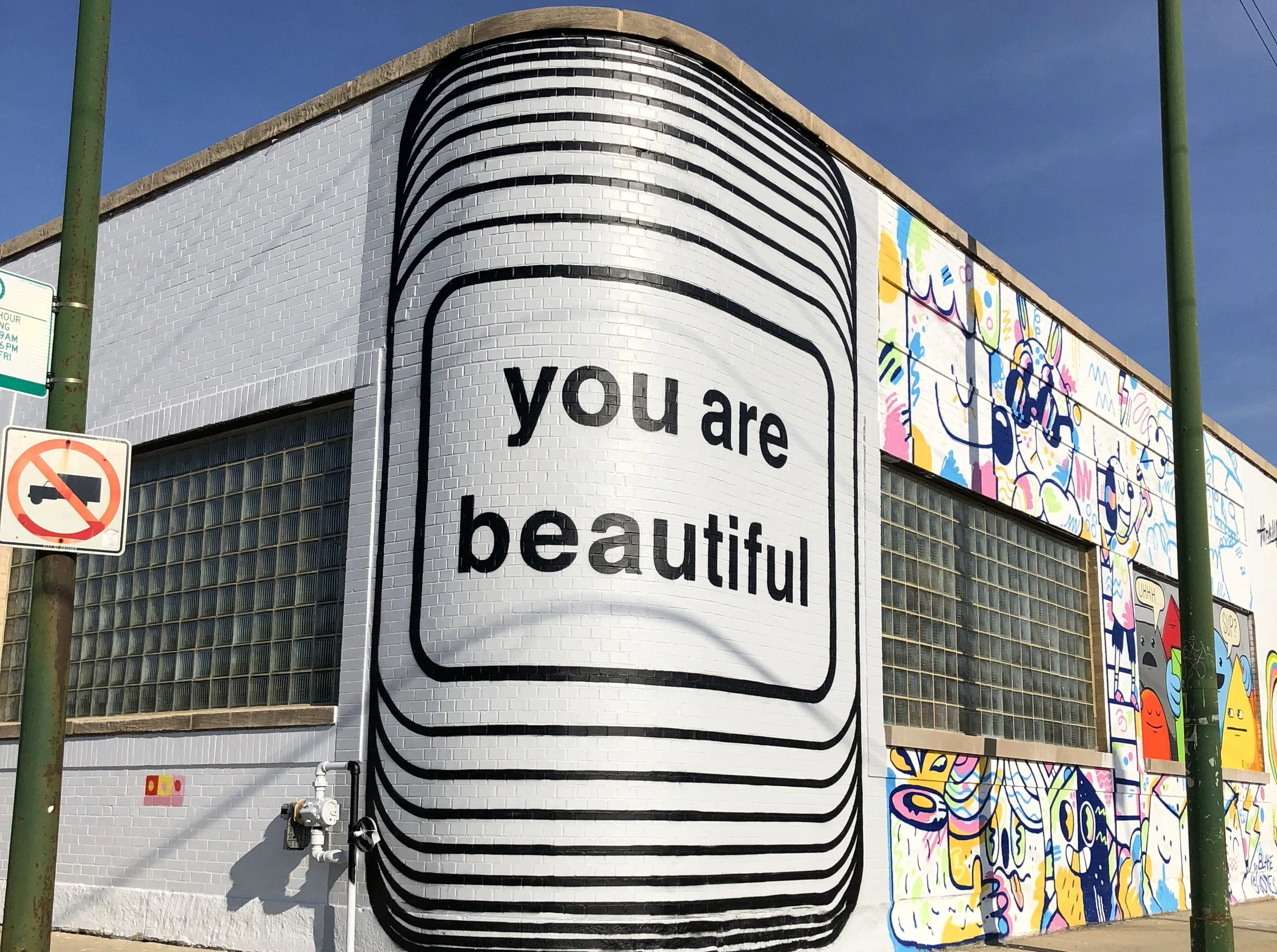 Matthew Hoffman You Are Beautiful mural Bucktown Chicago corner building public artwork