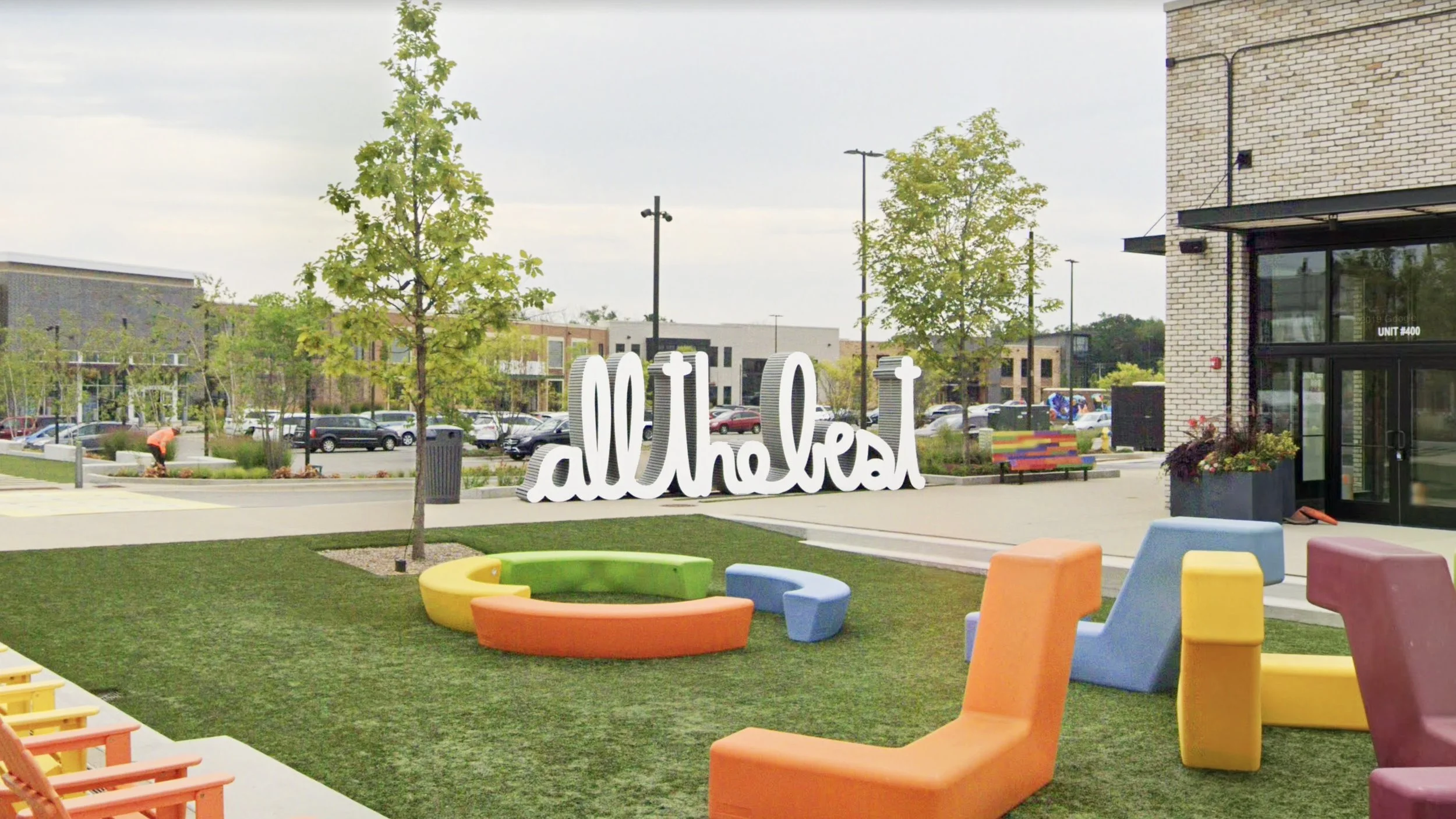 Matthew Hoffman All the Best large outdoor text sculpture shopping center placemaking installation