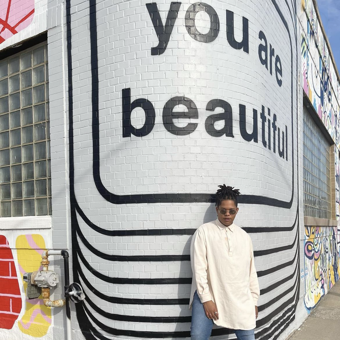 Matthew Hoffman large scale You Are Beautiful mural in Chicago Bucktown neighborhood