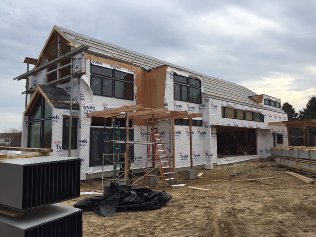  Modern barn, eight weeks after delivery. Ready to be wrapped in metallic steel and clear cedar on the exterior and sheetrocked on the interior. 