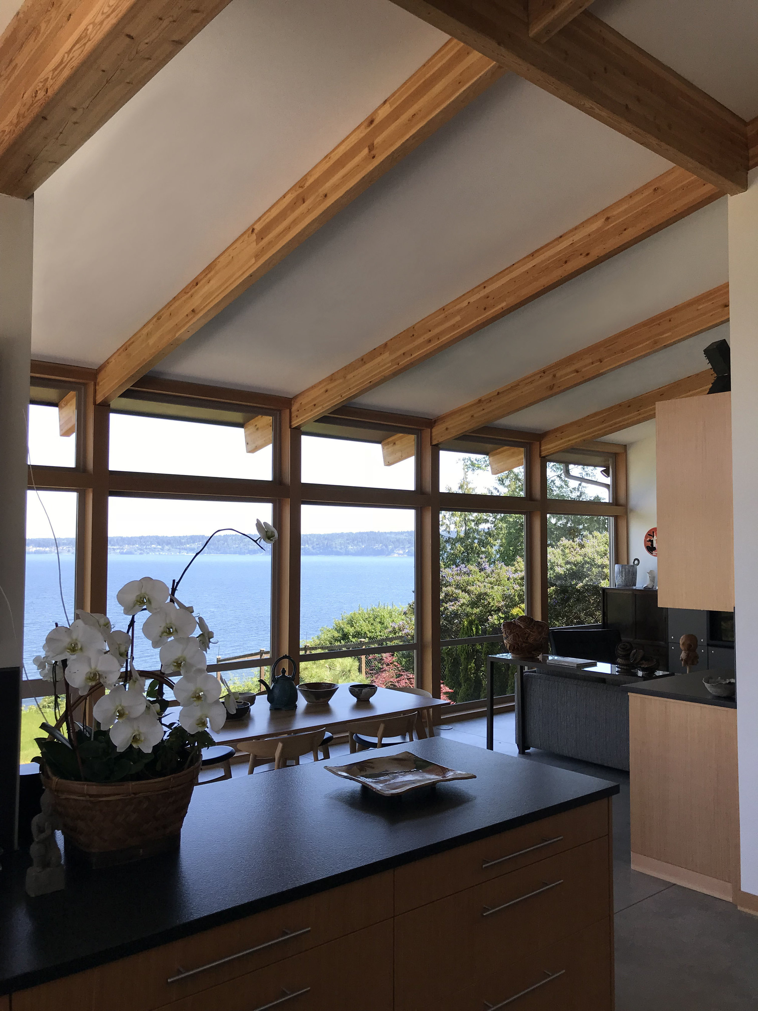 View from kitchen through great room