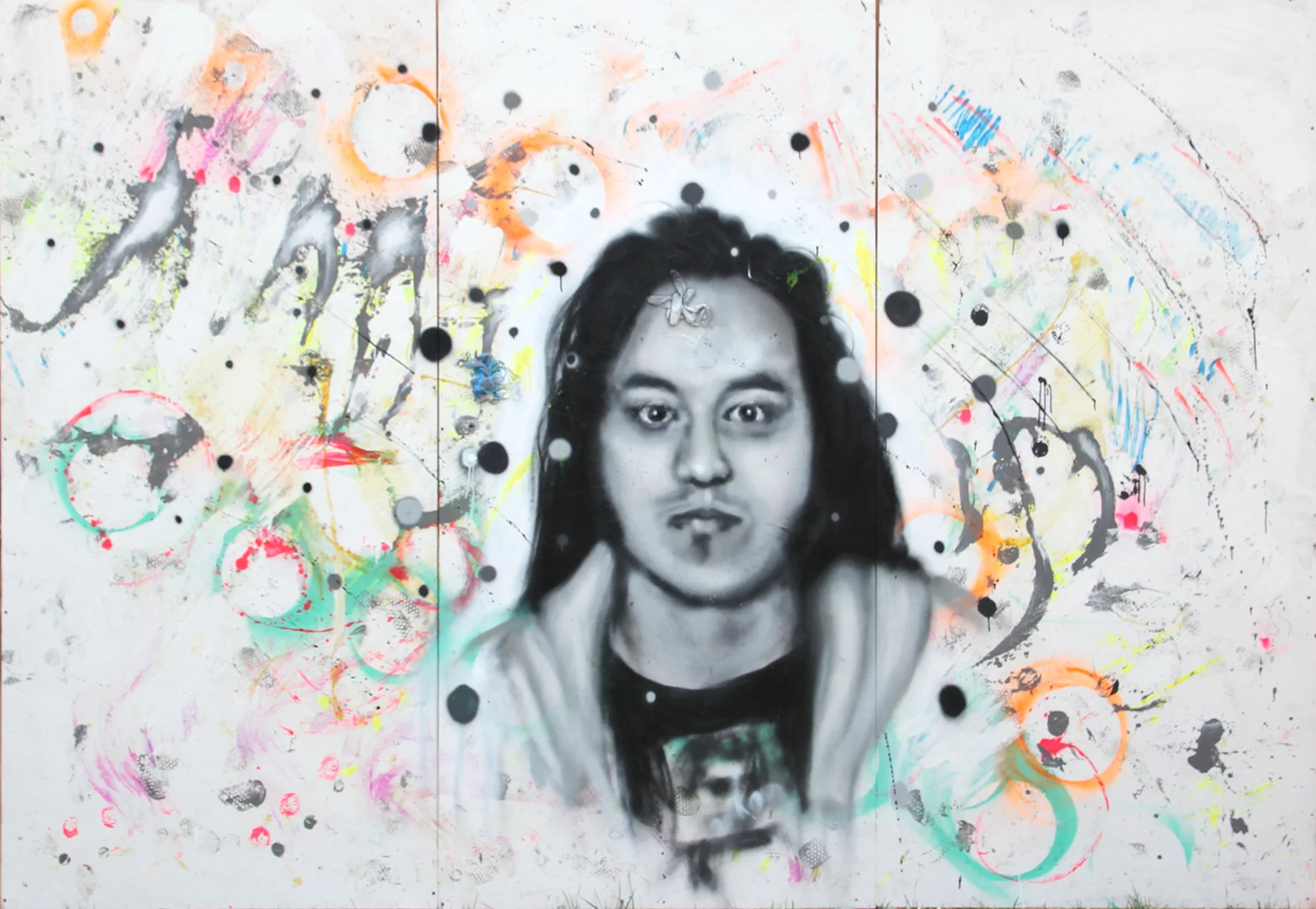 "Honda". Aerosol and Acrylic on Wood Panels. 12ftx8ft. 2016. Painted live at Treefort Music Festival