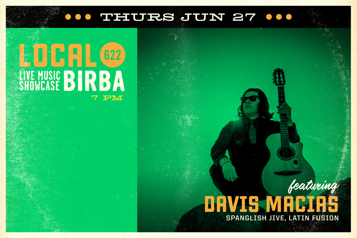 6/27 - Davis Macias ( Spanglish Jive, Latin Fusion) Bio: “A journey through the fusion of rhythm and music.“ My name is David and I play guitar as well as write original songs. My passion has always been music and now I am living my dream doing what I love. I am currently a student at Musicians Institute in Hollywoo, Ca. And I am getting ready to release my first album, recorded in the beautiful Joshua Tree, Ca. at the amazing High Lonesome Studio. Look and Listen: http://www.DavidMaciasMusic.com https://www.facebook.com/davidmaciasmusic/