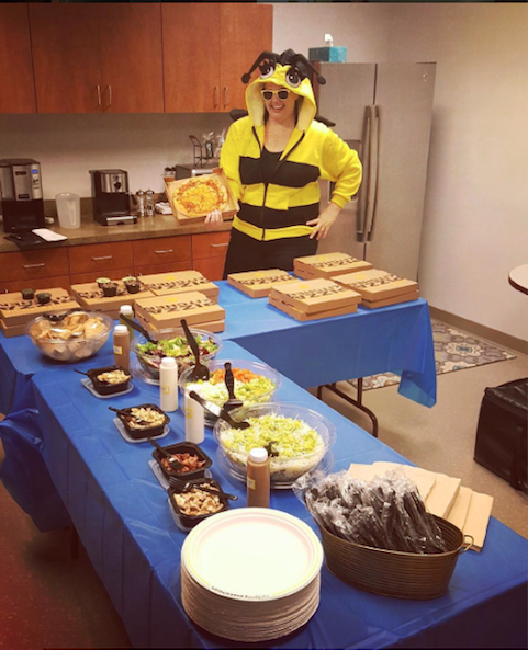 Being a "Busy Bee" while catering a Halloween lunch for a local catering client.&nbsp;