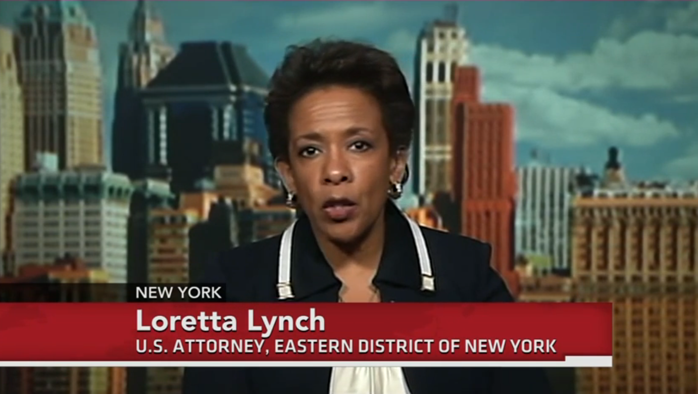 U.S. Attorney Loretta Lynch, the nation's top federal prosecutor oversees New York's eastern district, which covers Brooklyn, Queens, Staten Island, and Long Island. Seen here in a 2013 interview on PBS's New Hour, U.S. Attorney Lynch is reportedly being considered by President Barack Obama as the nation's next U.S. Attorney General. Source : PBS News Hour/YouTube Screen Shot