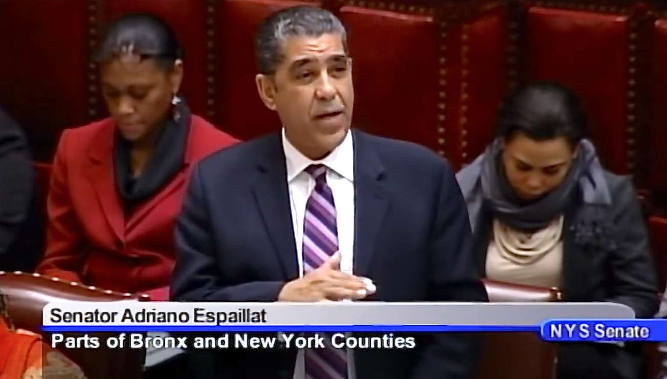 New York State Senator Adriano Espaillat (D-The Bronx), speaking on the floor of the New York Senate about an appropriations bill, on March 24, 2013. Senator Espaillat has previously criticised Herbalife for exploiting Latinos. But when Herbalife sponsored the SOMOS 2014 fall conference in San Juan, Puerto Rico, last week-end, Sen. Espaillat remained mum. Source : New York State Senate/YouTube Screen Shot