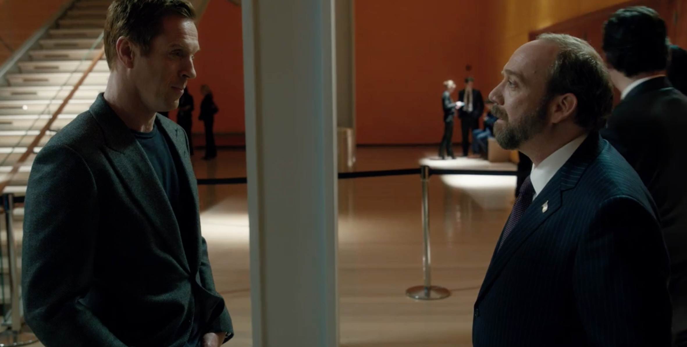 Damian Lewis , left, reportedly portrays a hedge fund titan patterned after Steven A. Cohen , and Paul Giamatti portrays a Federal prosecutor patterned after U.S. Attorney Preet Bharara in the Showtime premium cable drama, "Billions." Credit/Showtime/Fair Use