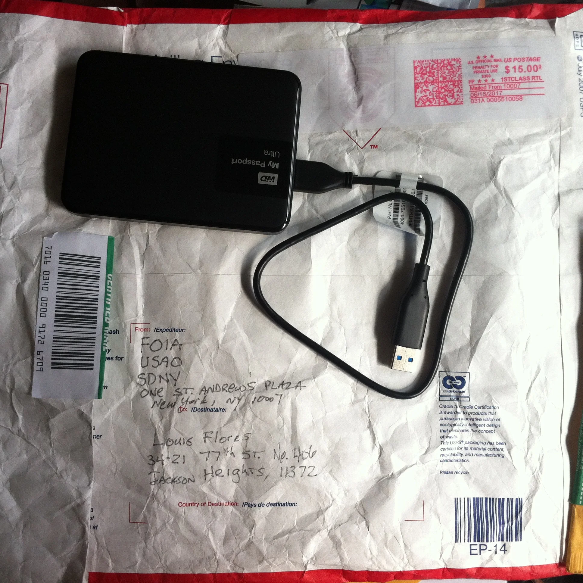 An external hard drive was produced by the DOJ as its Fourth FOIA Response. A review of the external hard drive revealed that it contained 782 files, comprising 13,49 GB of data. An index of the files have been posted to GitHub, and the contents of the external hard drive have been made available on Google Drive. Source : Louis Flores/Progress Queens