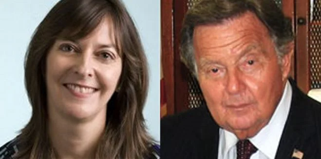 Acting U.S. Attorney Bridget Rohde , left, and District Attorney Richard Brown (D-Queens) have jurisdiction to investigate criminality in the allegations of misconduct made against the reëlection campaign committee of Councilmember Paul Vallone (D-Bayside). Source : LinkedIn/Queens District Attorney's Office/Fair Use