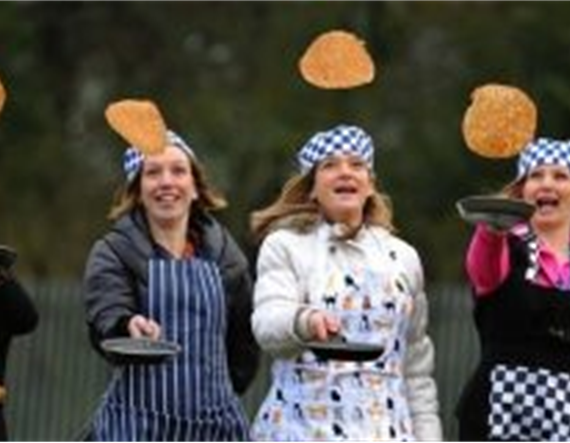 Pancake Party outside St Dis