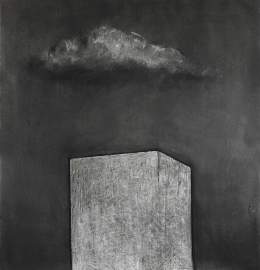 BUILDING IN THE NIGHT WITH CLOUD II (2011) charcoal on paper, 150x150cm