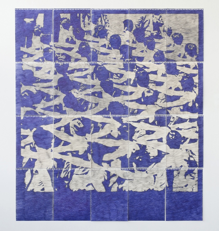  THE MARCH (2017) blue ball point pen on paper, 168 x 155 cm (20 a3 sheets)