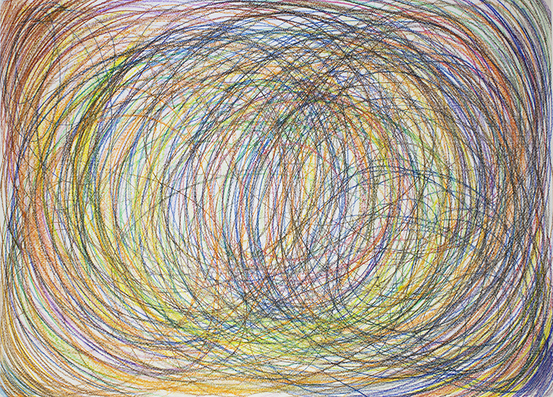 ACTION DRAWING; CIRCLES #0111 (2017) drawing, wax pencils on paper, 70 x 100 cm