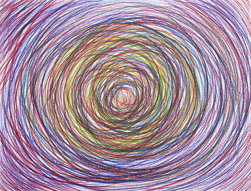 ACTION DRAWING; CIRCLES #012 (2017) drawing, wax pencils on paper, 50 x 70 cm