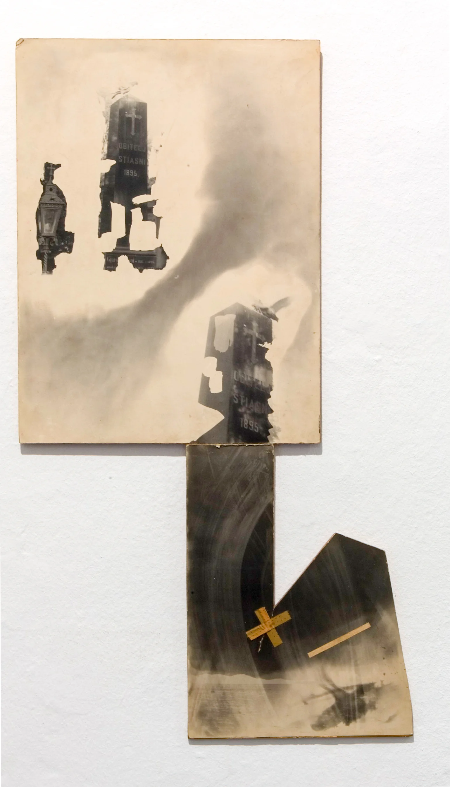 LOVE IS DEATH GONE MAD (1973) black and white photograph, cardboard, plaster, text