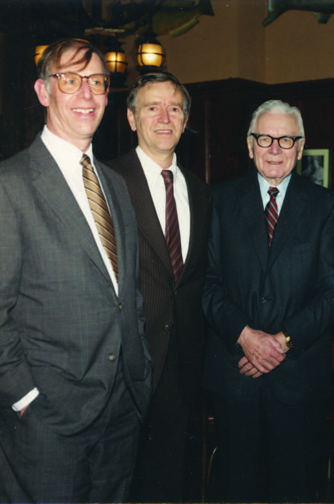 Left to right , Dr. Albert (during his residency), Dr. Alan Laties, RES’61, and Dr. Harold Scheie, GRM’40, HON’78.