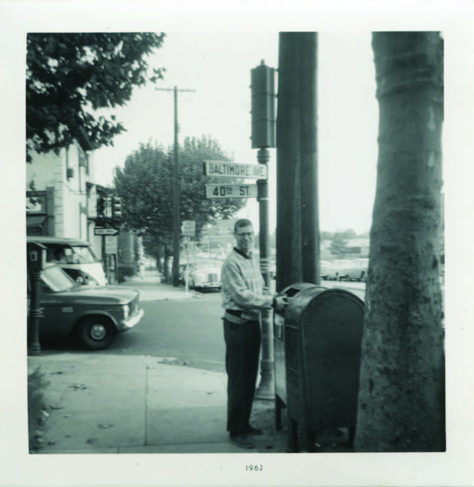   Dr. Albert outside his apartment house at Baltimore Avenue and 40th Street, home from 1960 to 1966.  