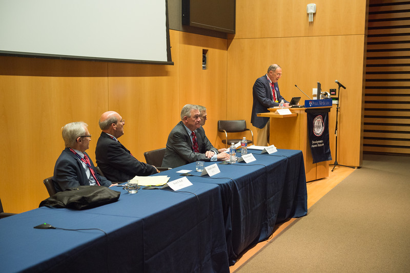 50th Reunion panelists Kent E. Neff, M’65, Donald L. Sturtz, M’65, R. Barrett Noone, M’65, RES’71, RES’73, William S. Hughes, M’65, GM’71 and Panel moderator William W. Beck, Jr., M’65, INT’70 .
