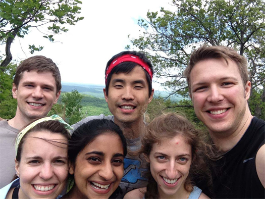 “A few classmates really took charge of organizing a class-wide camping trip during our first year. It was a huge success,” Jason said. Top row (left to right): Cole Thomas, Jason, James Baier Bottom row (left to right): Isabella Bellon, Leela Chakravarti, Nora Dumont 