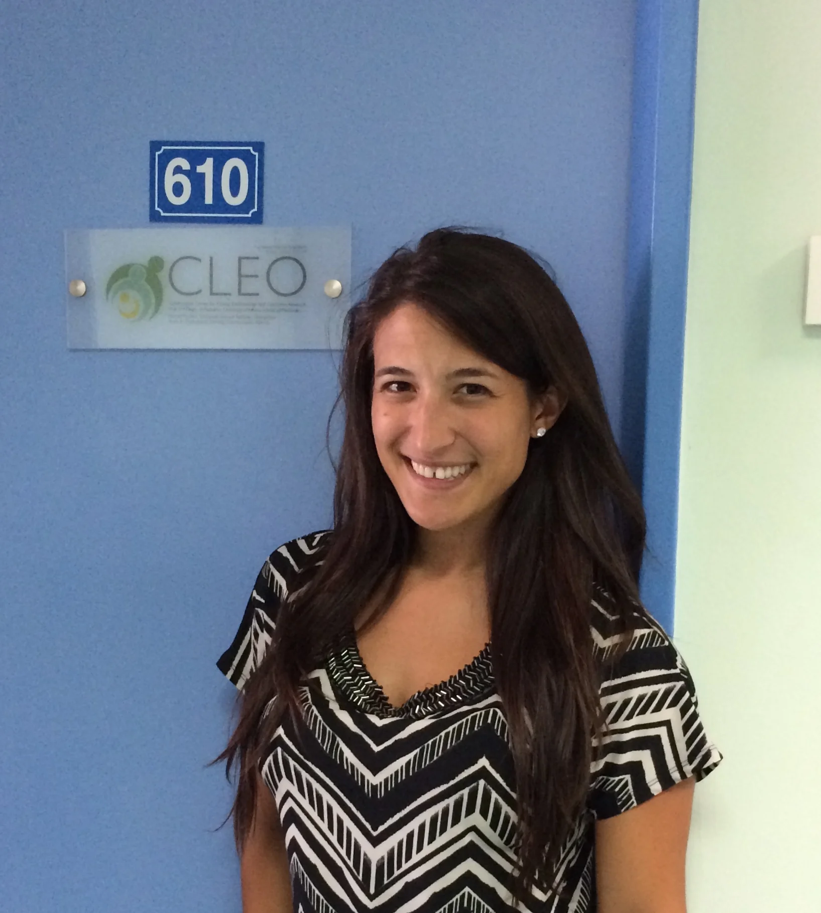 Vicki standing outside of one of the CLEO offices located in the Aghia Sophia Children’s Hospital in Athens, Greece