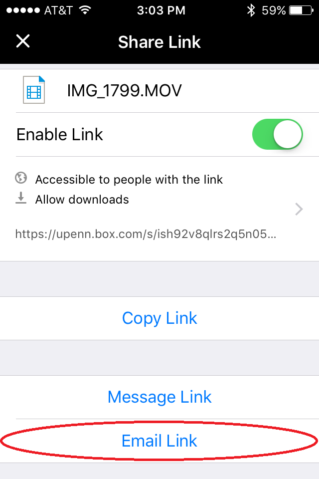 11. Go back to the previous screen and select "Email Link"