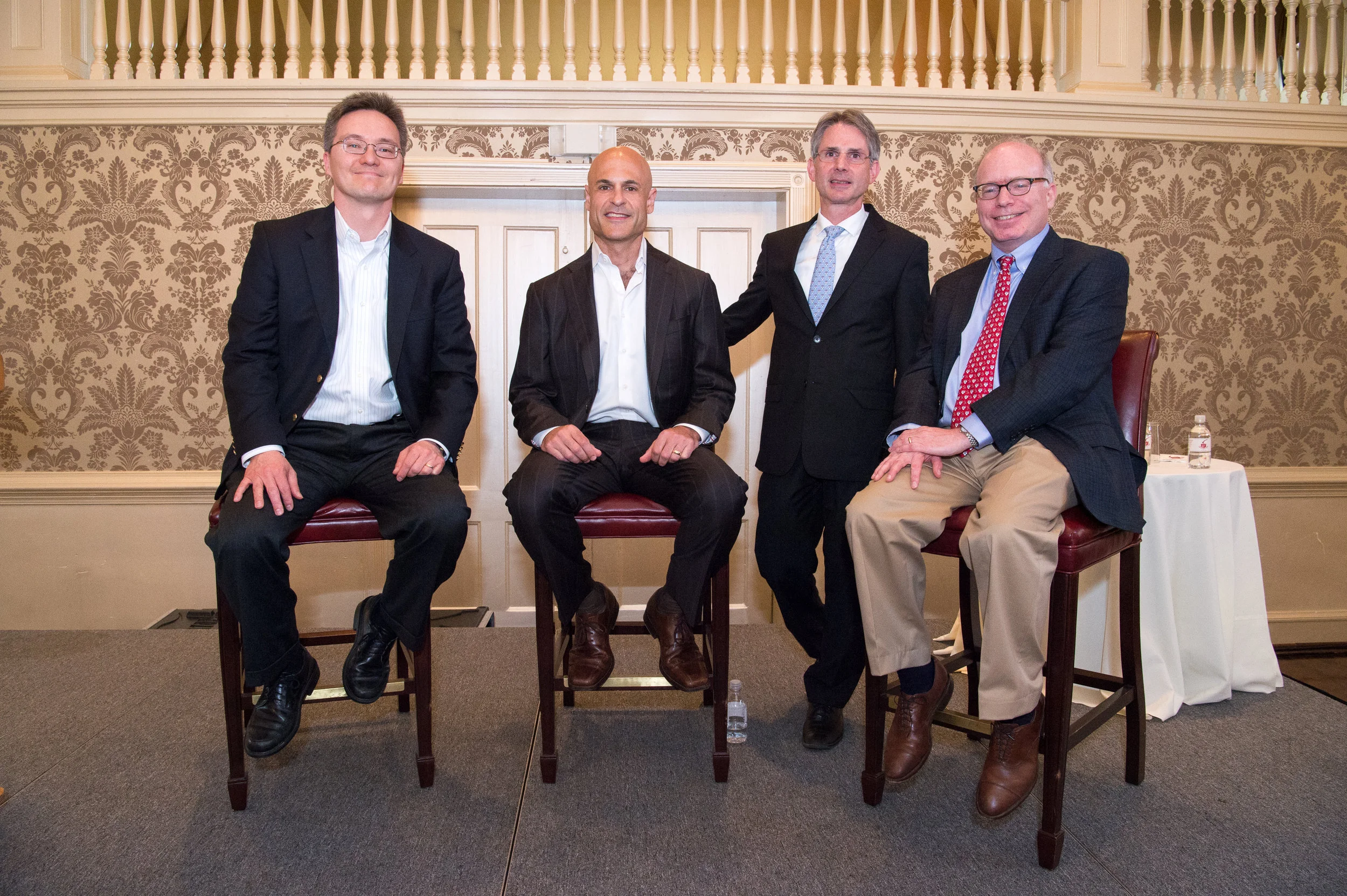 Moderated by Penn Medicine’s Chief Scientific Officer Jonathan Epstein, MD (standing), panelists featured were (left to right): Kevin G. Volpp, MD, PhD, the Center’s Director, with Professorship appointments at the Perelman School of Medicine and the Wharton School, and Vice Chair of Health Policy in our Department of Medical Ethics & Health Policy; Scott D. Halpern, MD, PhD, the Center’s Deputy Director and Associate Professor of Medicine, Epidemiology & Medical Ethics & Health Policy; and David A. Asch, MD, the Center’s Executive Director, Professor appointments at the Perelman School of Medicine and the Wharton School.