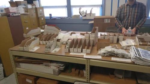 Getting all the figures together for a shipment this week. Most of the figures on the table here are bee cavalry (yes, cavalry riders on bees!), treants, a winged beast, and some armored bears. They look awesome.