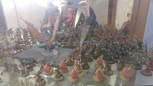 Some finished miniatures, expertly painted and on display.
