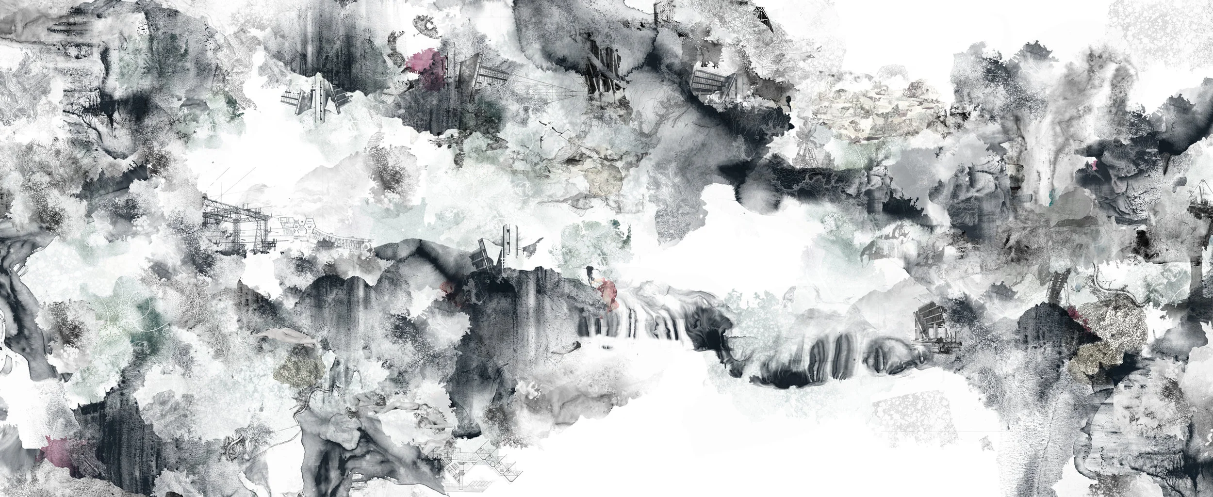  Black Matter II {detail} |  Ink, monotype, watercolor, collage on paper  | 70 x 44 in 