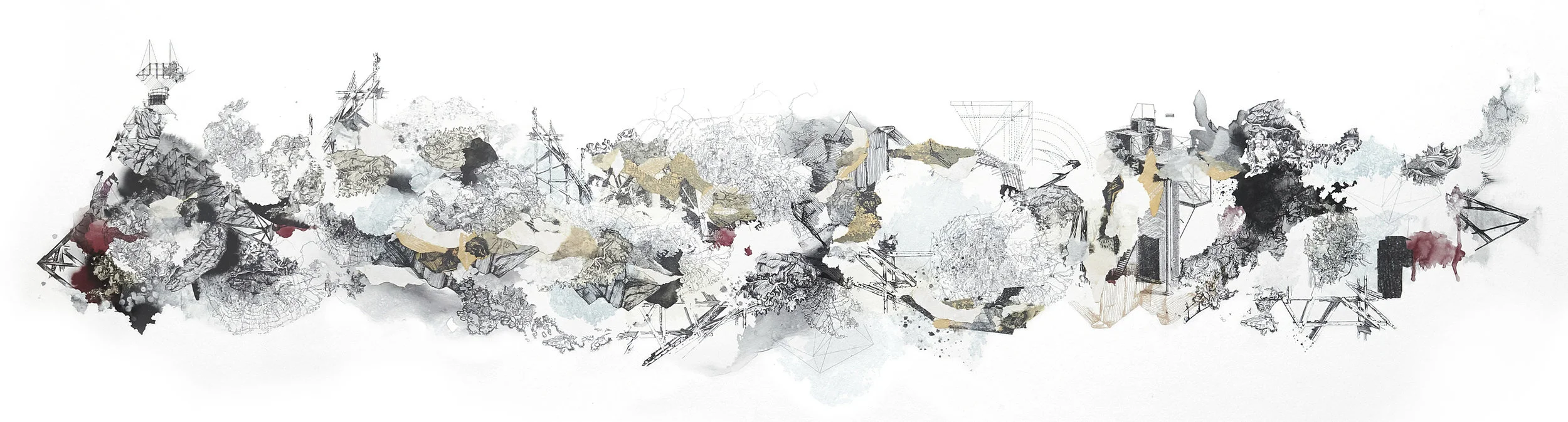  Gowanus |  Monotype, watercolor, graphite, collage on paper  | 44 inches x 15 in 
