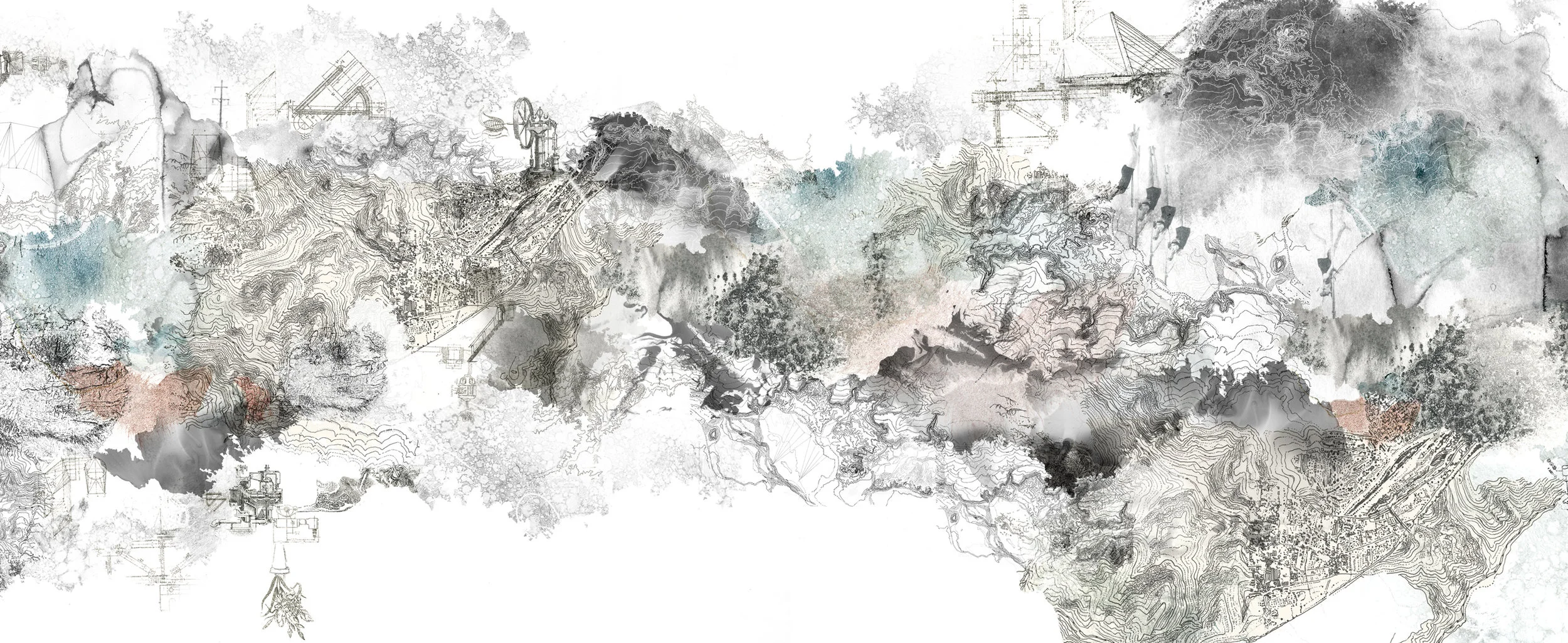  Aftershock {detail} |  Ink, monotype, watercolor, collage on paper  | 75 x 24 in 