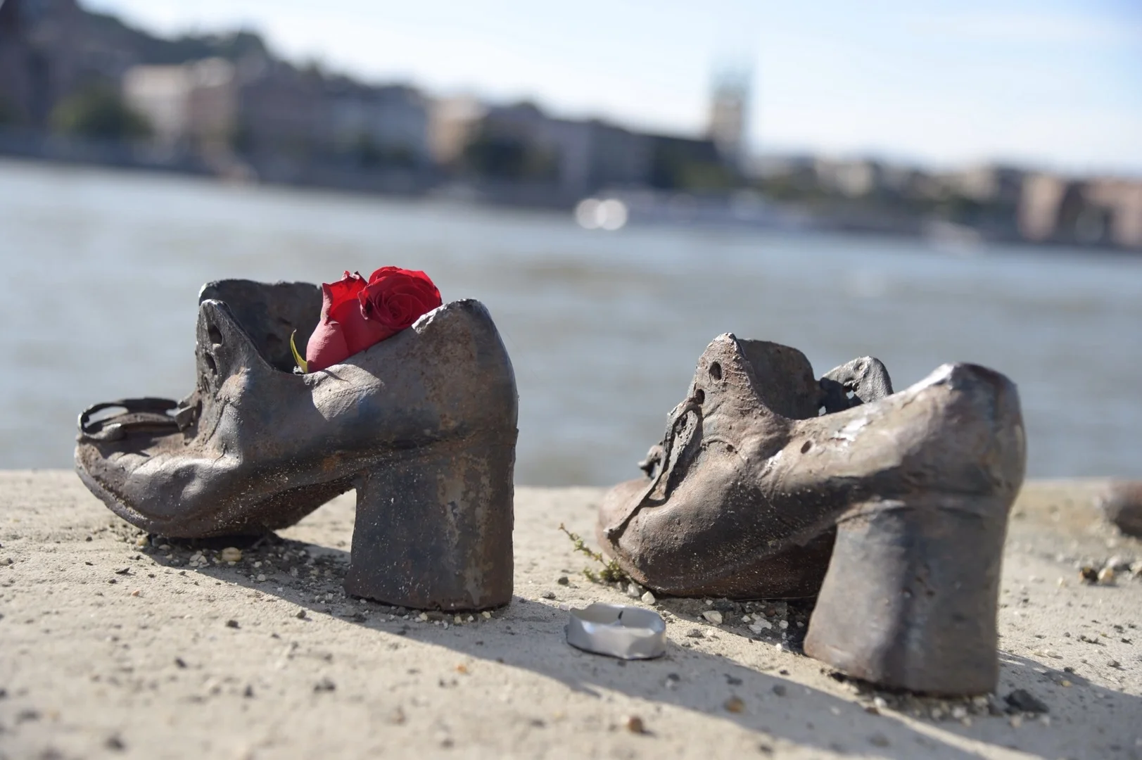 A detail of the Shoes on the Danube Memorial on the banks of the Danube