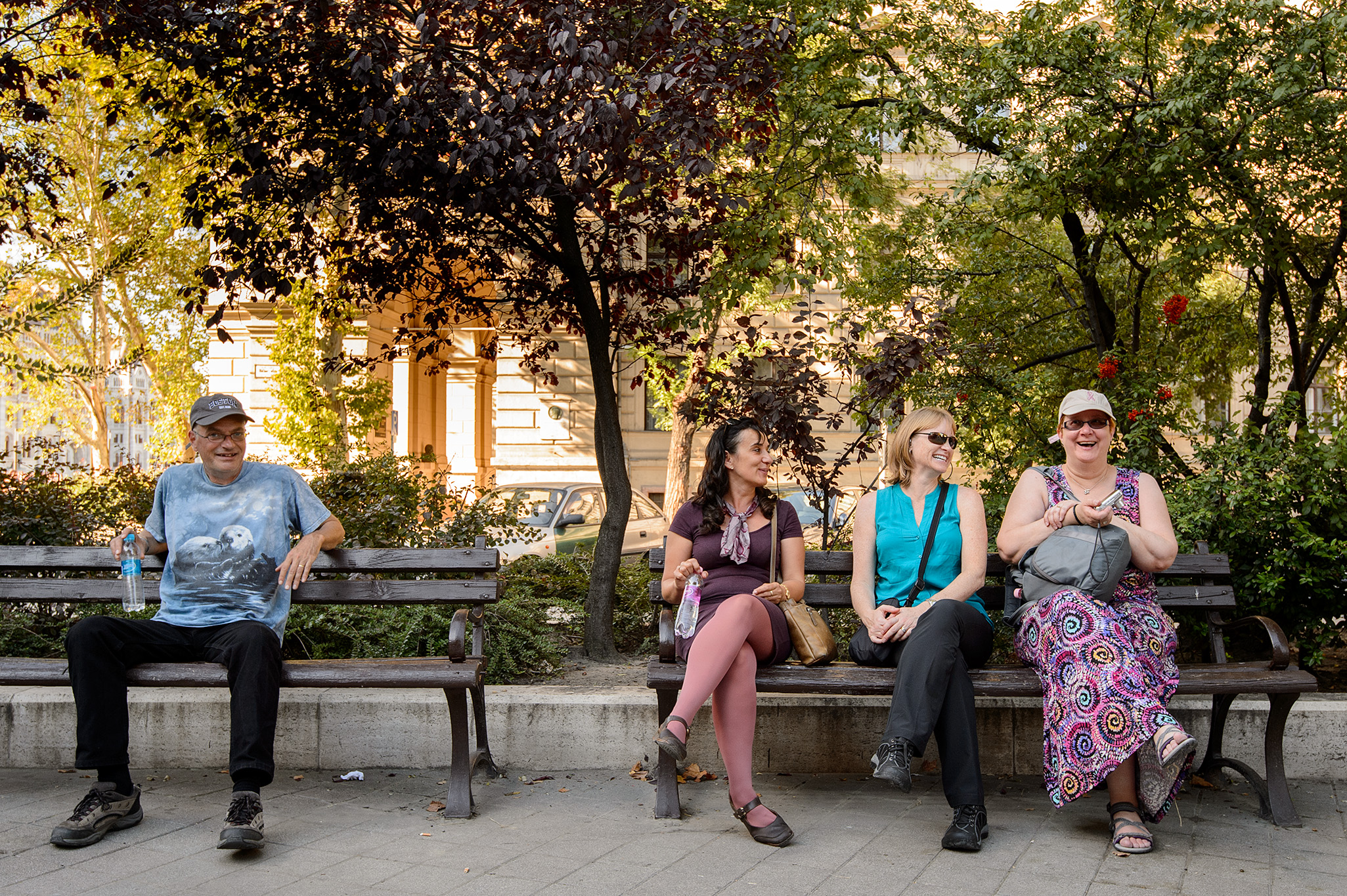 Taking a much needed break after a long touring day with Magdi Pelech in Budapest