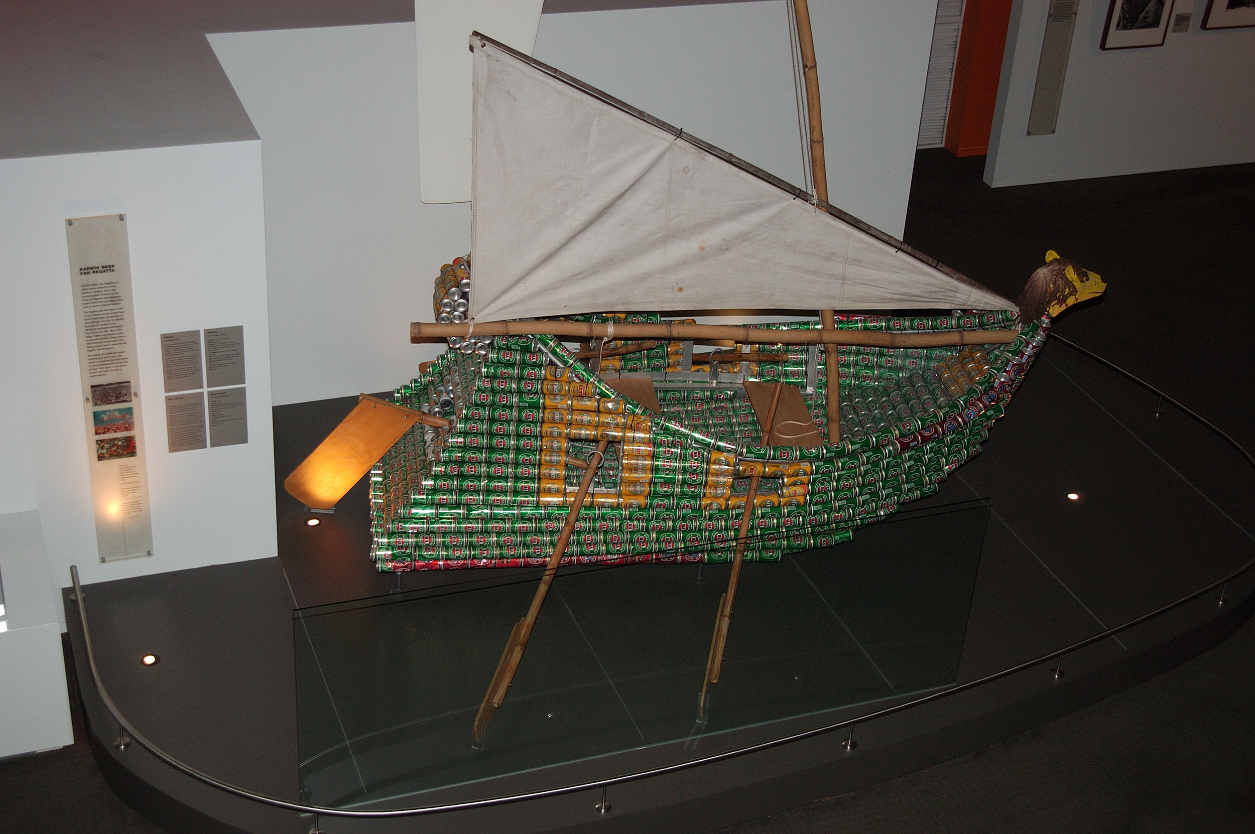 One fascinating exhibit is a vessel made of Victoria Bitters cans, an example of boats created for an annual "Beer Can R egatta " held in Darwin.