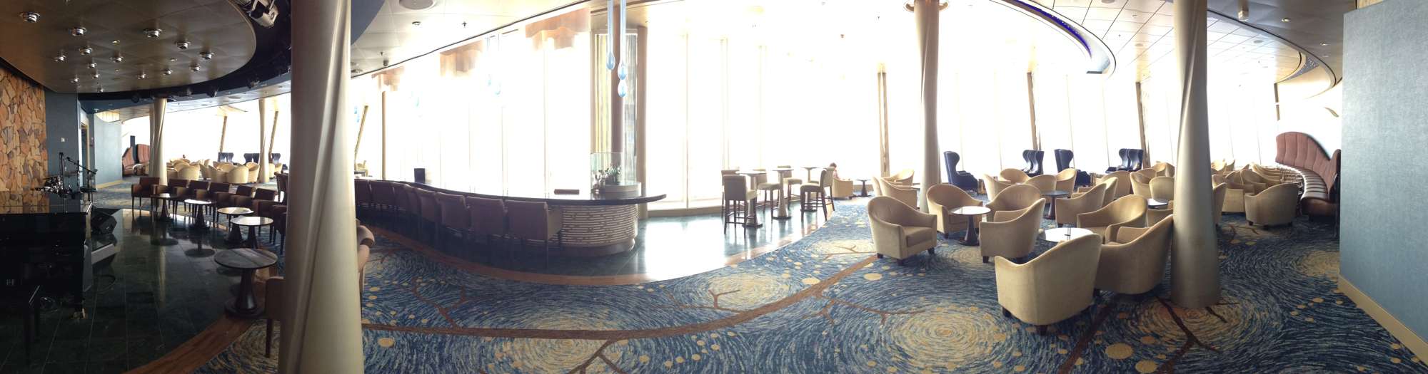 The Viking Crown Lounge by day offers incredible views over the pools, Central Park and the ocean.