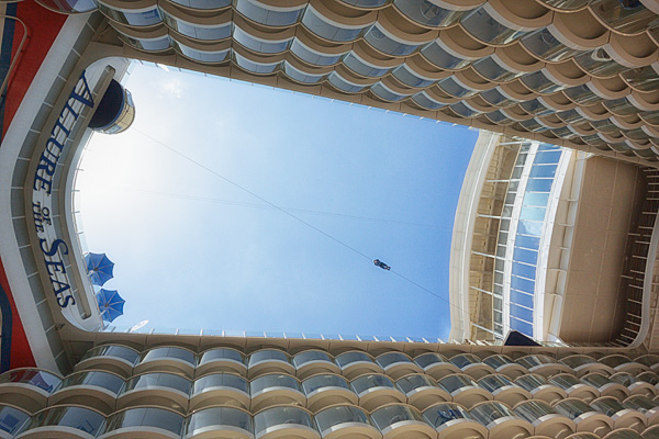 A zip liner whizzing overhead the Boardwalk
