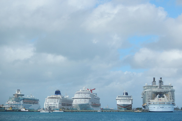 Oasis dwarfs even large cruise ships in Nassau, Bahamas