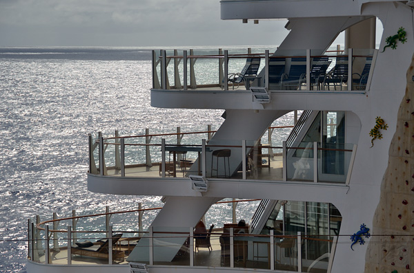 This top deck with loungers (deck 11) was a favorite place to relax, and see shows from above the aqua theater and I usually had the whole place to myself most of the time. Being underutilized, that was one of the spaces recently turned into a luxury suite, similar to the 2 decks below it, and is no longer open to the public. 